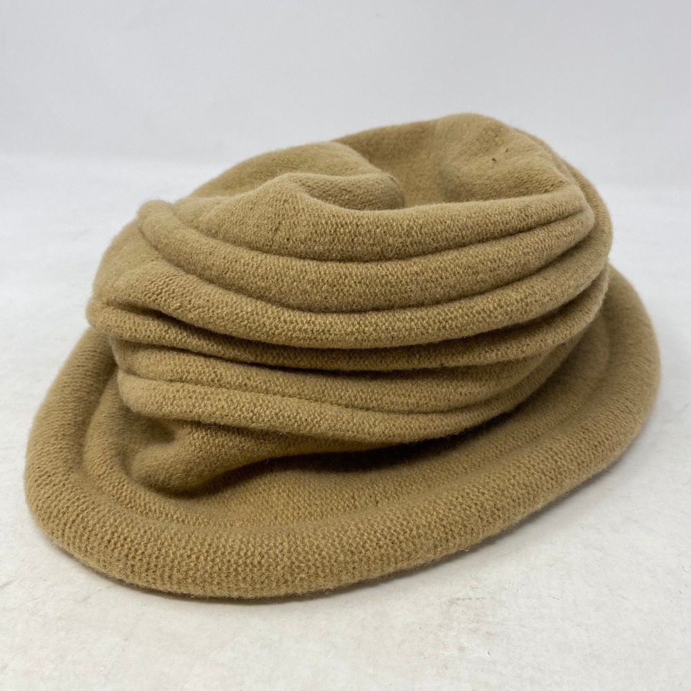 Scala Pronto Womens Camel 100% Wool Knit Bucket Hat Slouchy Rolled Brim LW399 OS
